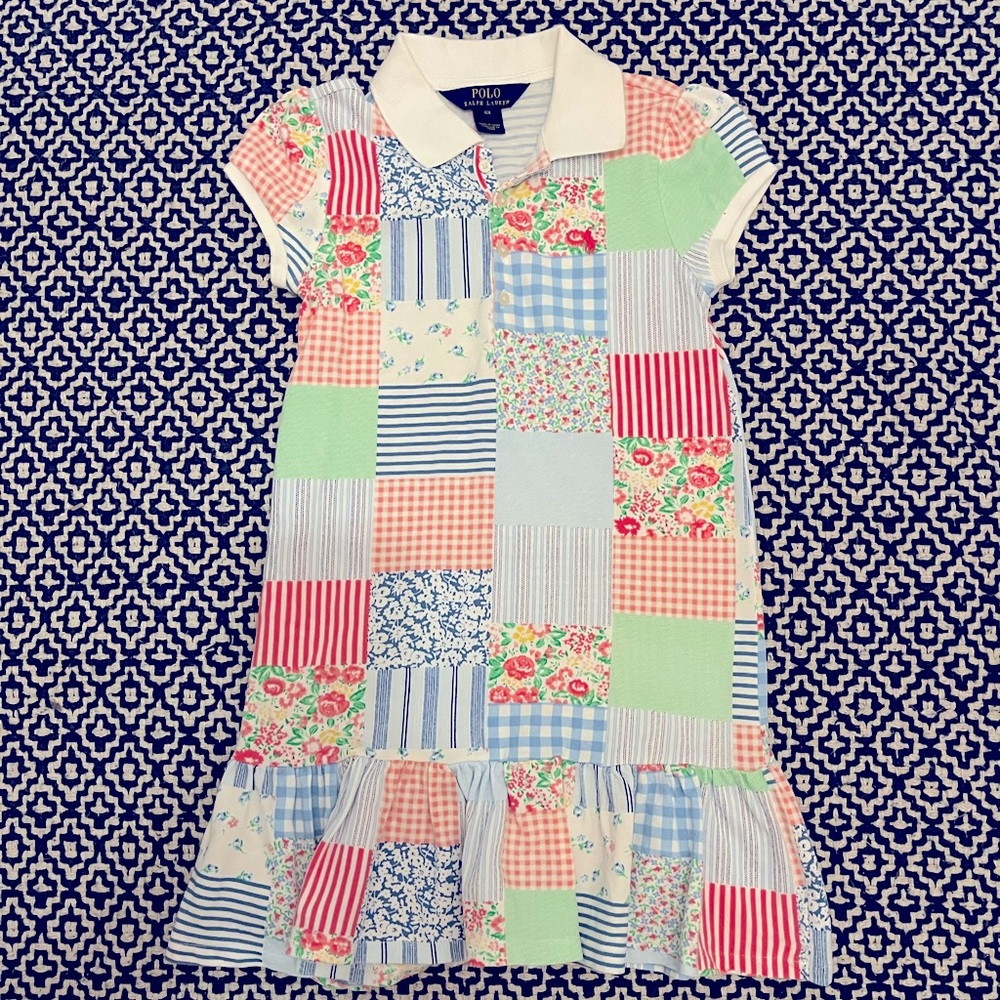 Polo Ralph Lauren Patchwork Gingham Plaid Pink & Blue Dress